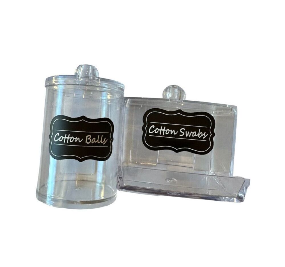 Acrylic QTip Cotton Swab and Cotton Round Ball Holder Dispenser Set